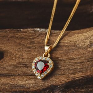Red Garnet Pendant and Chain 18K Gold