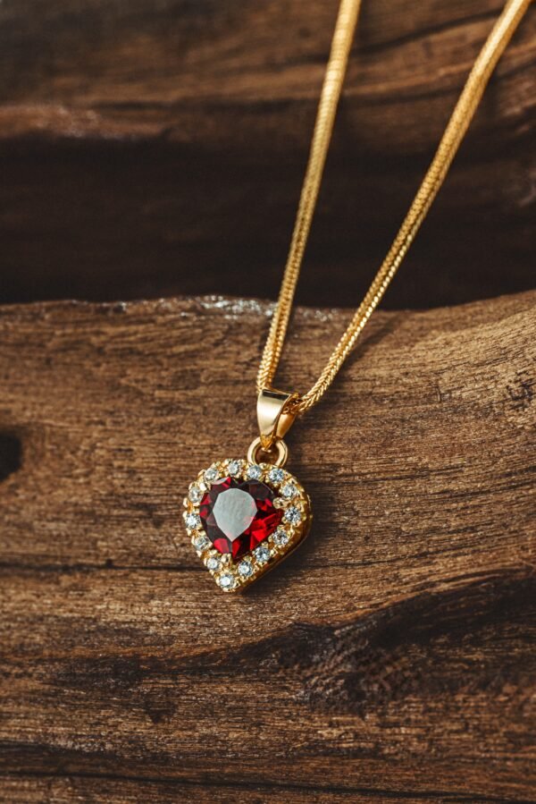 Red Garnet Pendant and Chain 18K Gold